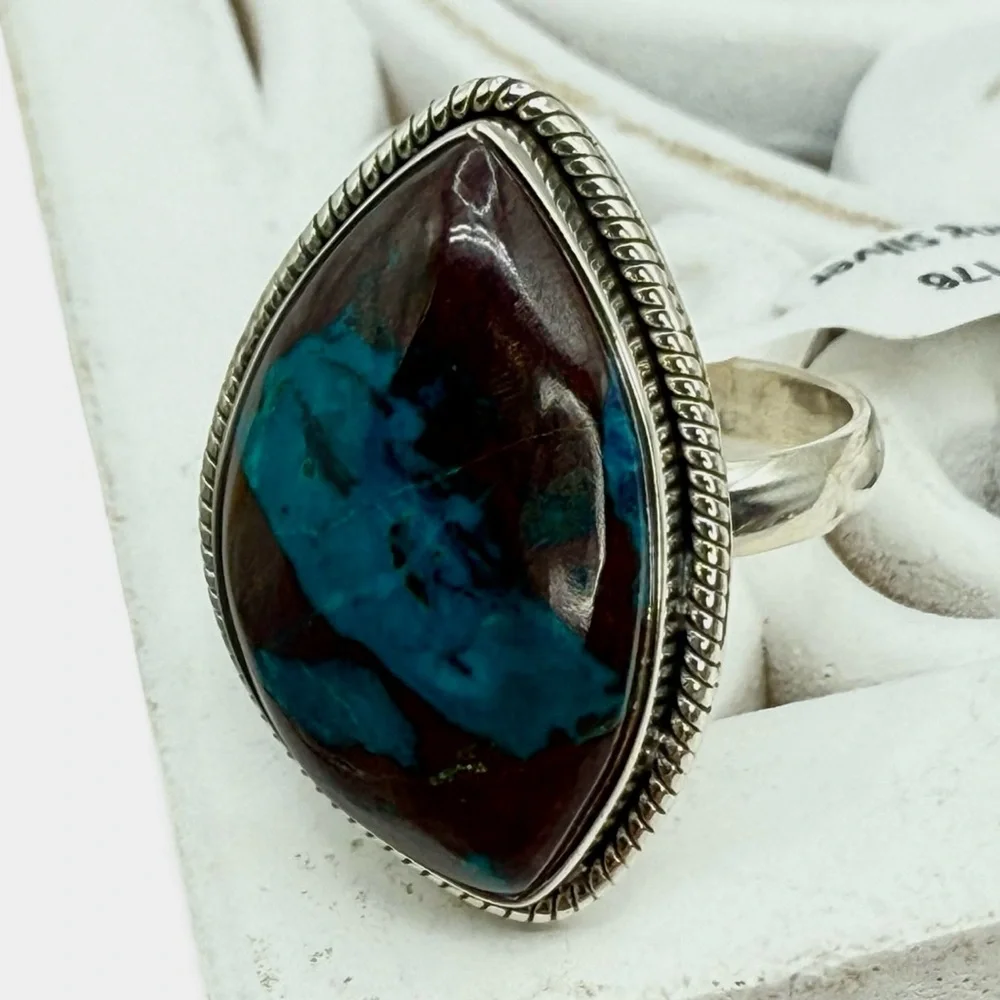 Genuine Shattuckite Statement Ring – 925 Sterling Silver – Boho Caribbean Chic